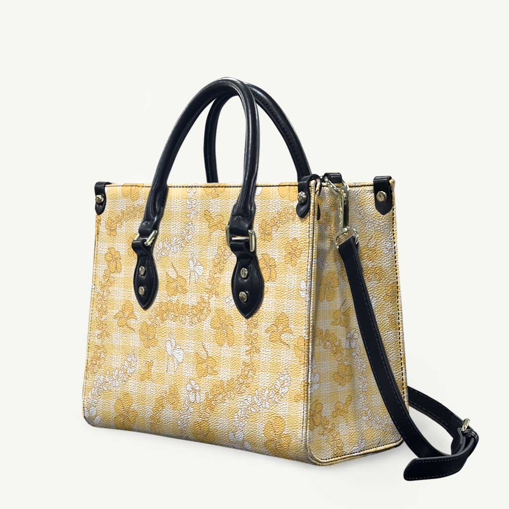 Melemele Aloha Hawaii Leather Bag Plumeria Lei With Palaka Motif - Polynesian Pride