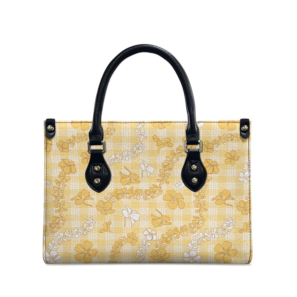 Melemele Aloha Hawaii Leather Bag Plumeria Lei With Palaka Motif - Polynesian Pride