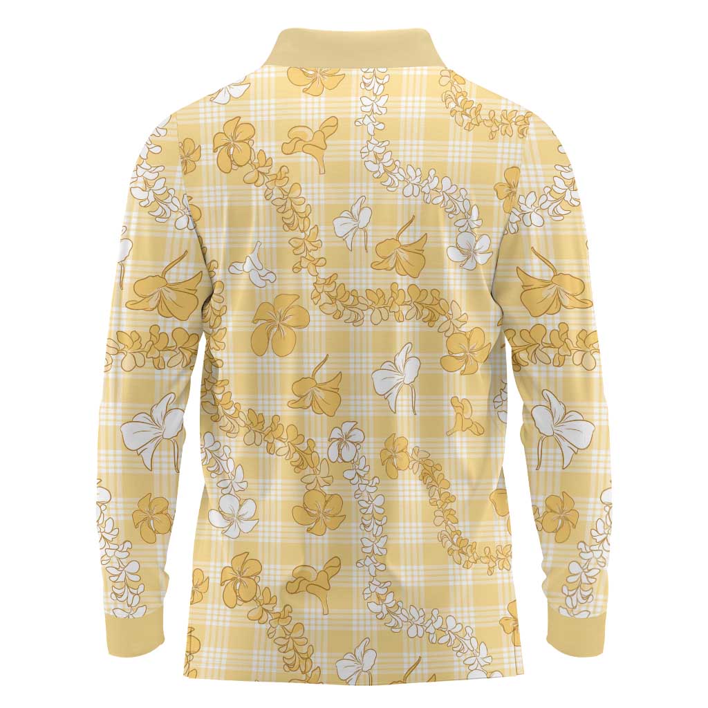 Melemele Aloha Hawaii Long Sleeve Polo Shirt Plumeria Lei With Palaka Motif LT14 - Polynesian Pride