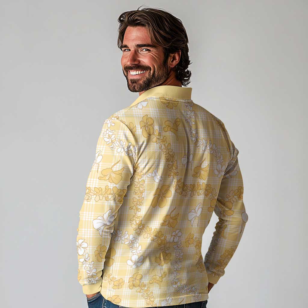 Melemele Aloha Hawaii Long Sleeve Polo Shirt Plumeria Lei With Palaka Motif LT14 - Polynesian Pride