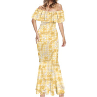 Melemele Aloha Hawaii Mermaid Dress Plumeria Lei With Palaka Motif LT14 - Polynesian Pride