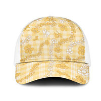 Melemele Aloha Hawaii Mesh Trucker Cap Plumeria Lei With Palaka Motif - Polynesian Pride