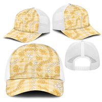 Melemele Aloha Hawaii Mesh Trucker Cap Plumeria Lei With Palaka Motif - Polynesian Pride