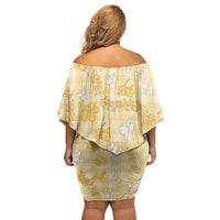 Melemele Aloha Hawaii Off Shoulder Short Dress Plumeria Lei With Palaka Motif LT14 - Polynesian Pride