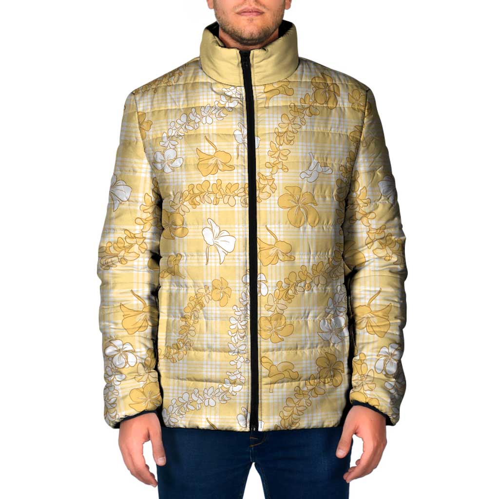 Melemele Aloha Hawaii Padded Jacket Plumeria Lei With Palaka Motif - Polynesian Pride