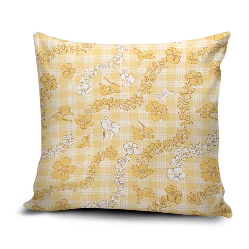 Melemele Aloha Hawaii Pillow Cover Plumeria Lei With Palaka Motif - Polynesian Pride