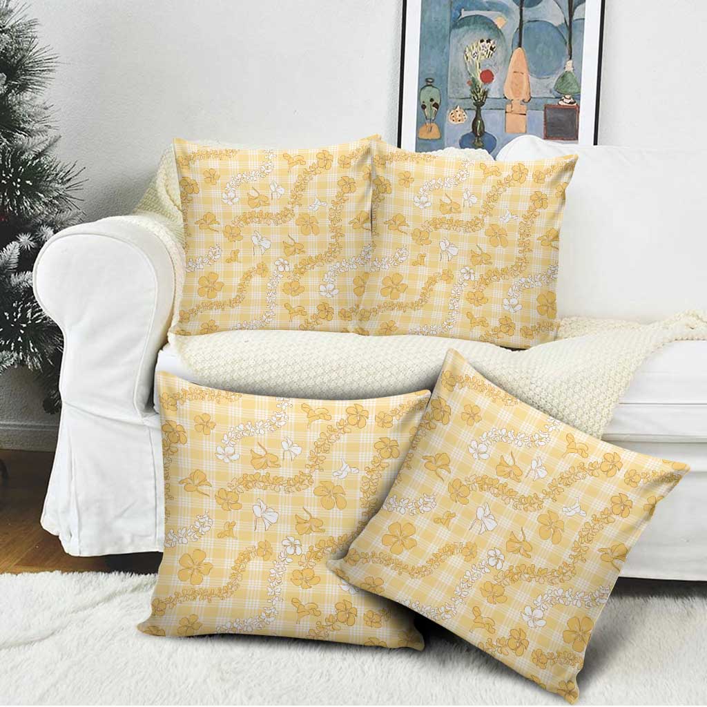 Melemele Aloha Hawaii Pillow Cover Plumeria Lei With Palaka Motif - Polynesian Pride