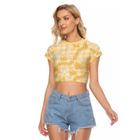 Melemele Aloha Hawaii Raglan Cropped T Shirt Plumeria Lei With Palaka Motif LT14 Female Yellow - Polynesian Pride