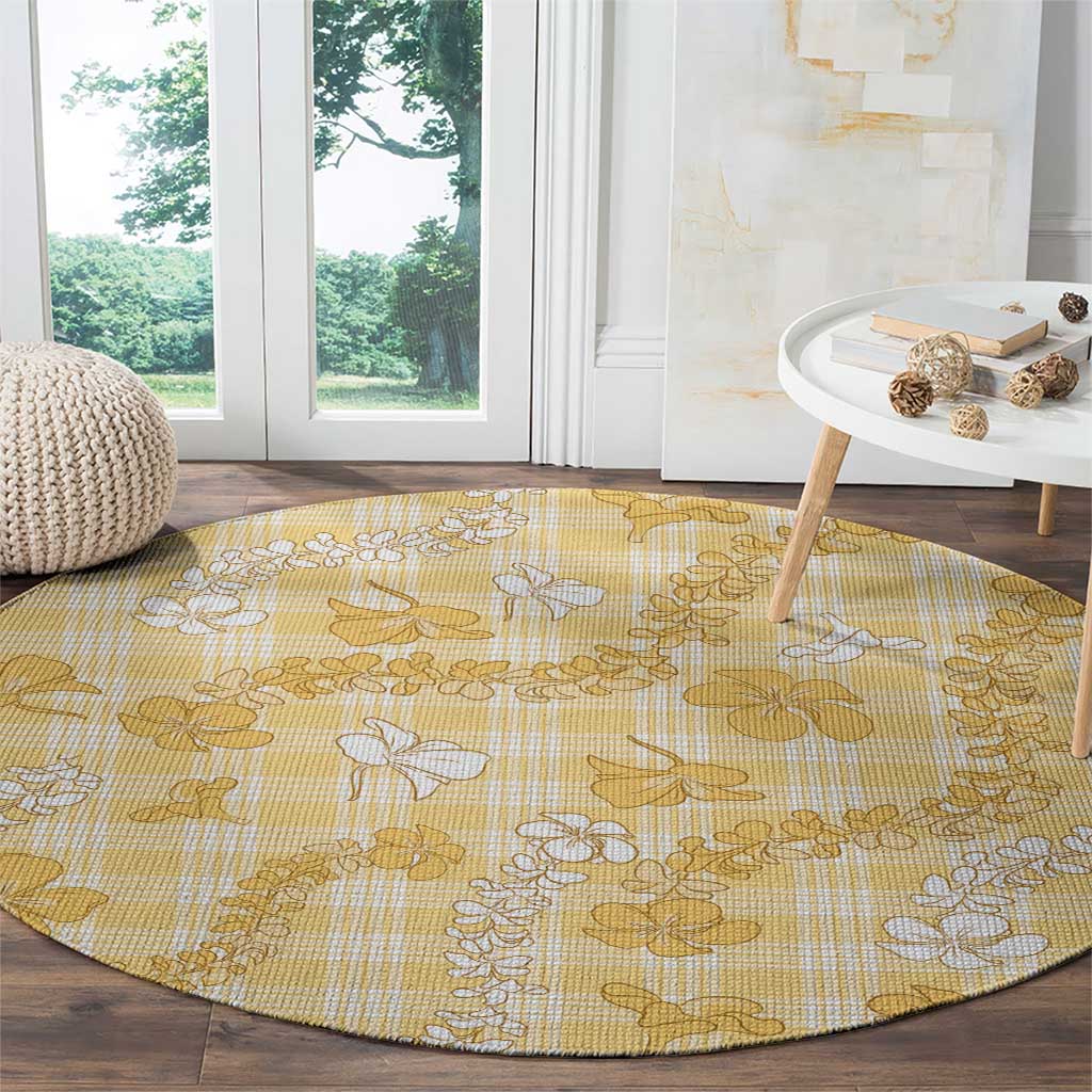 Melemele Aloha Hawaii Round Carpet Plumeria Lei With Palaka Motif - Polynesian Pride