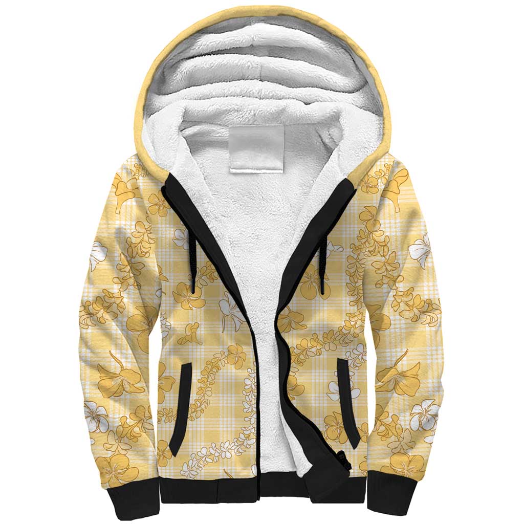 Melemele Aloha Hawaii Sherpa Hoodie Plumeria Lei With Palaka Motif LT14 Unisex Yellow - Polynesian Pride