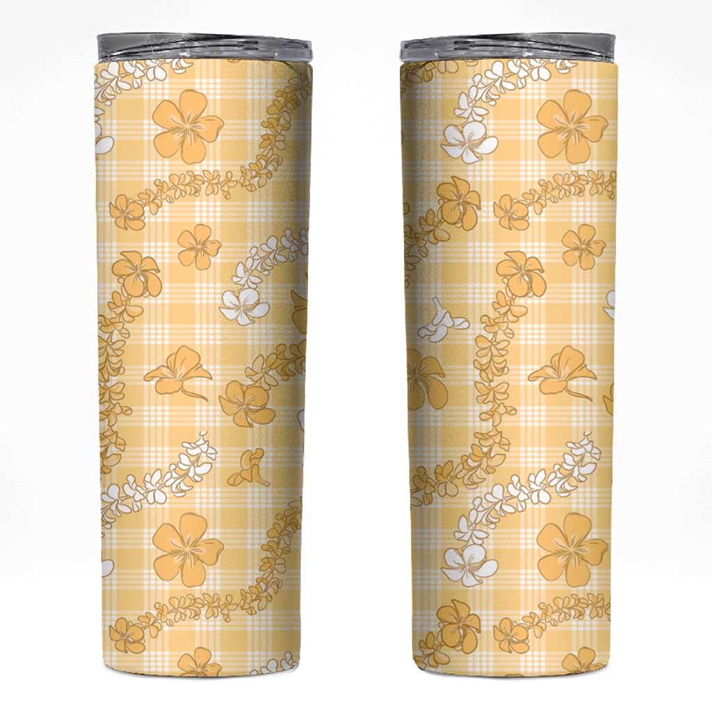 Melemele Aloha Hawaii Skinny Tumbler Plumeria Lei With Palaka Motif LT14 Yellow - Polynesian Pride