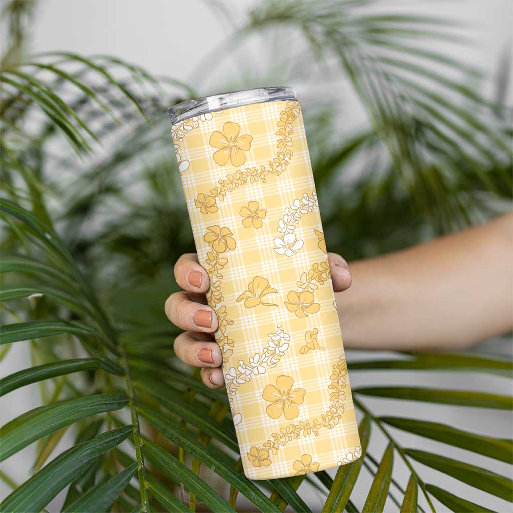 Melemele Aloha Hawaii Skinny Tumbler Plumeria Lei With Palaka Motif LT14 - Polynesian Pride