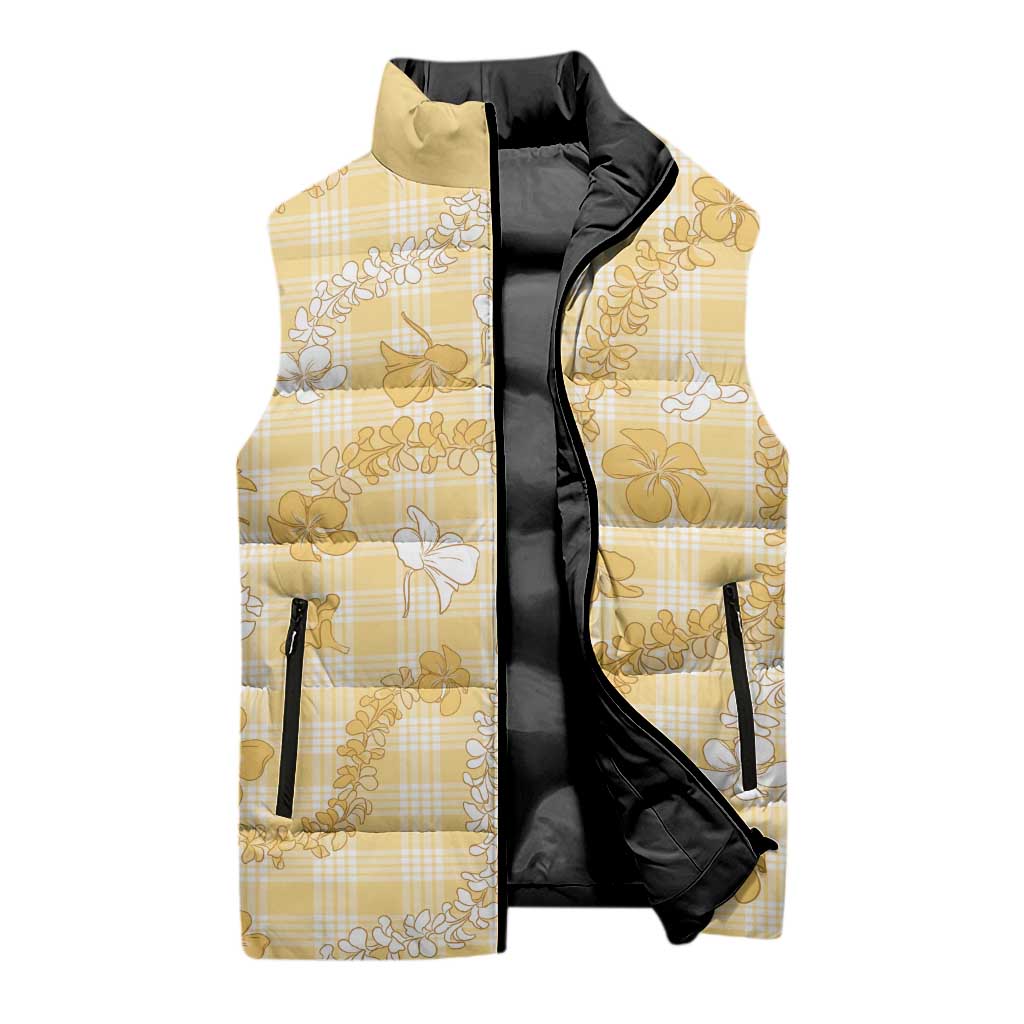 Melemele Aloha Hawaii Sleeveless Puffer Jacket Plumeria Lei With Palaka Motif - Polynesian Pride