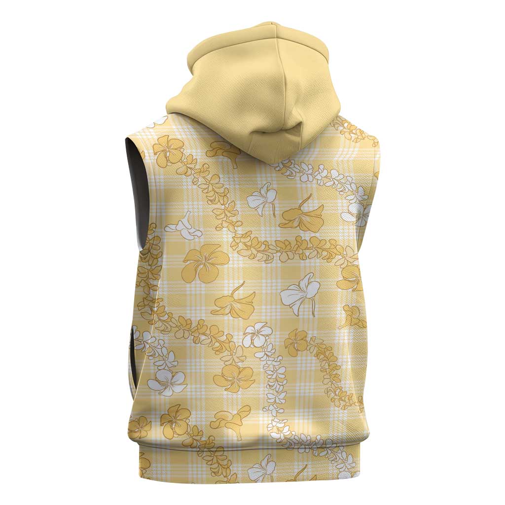 Melemele Aloha Hawaii Sleeveless Zip Hoodie Plumeria Lei With Palaka Motif LT14 - Polynesian Pride