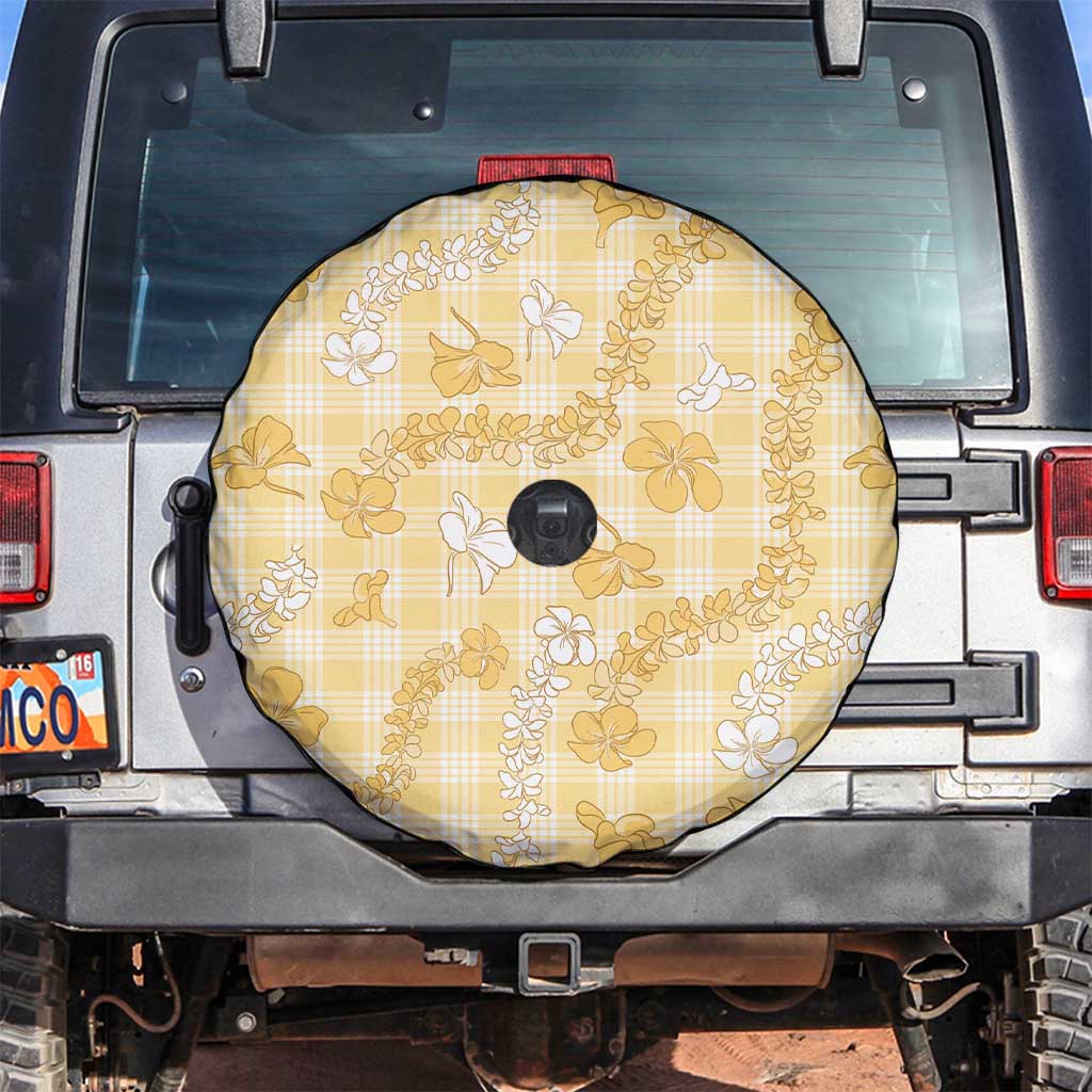 Melemele Aloha Hawaii Spare Tire Cover Plumeria Lei With Palaka Motif LT14 Yellow - Polynesian Pride
