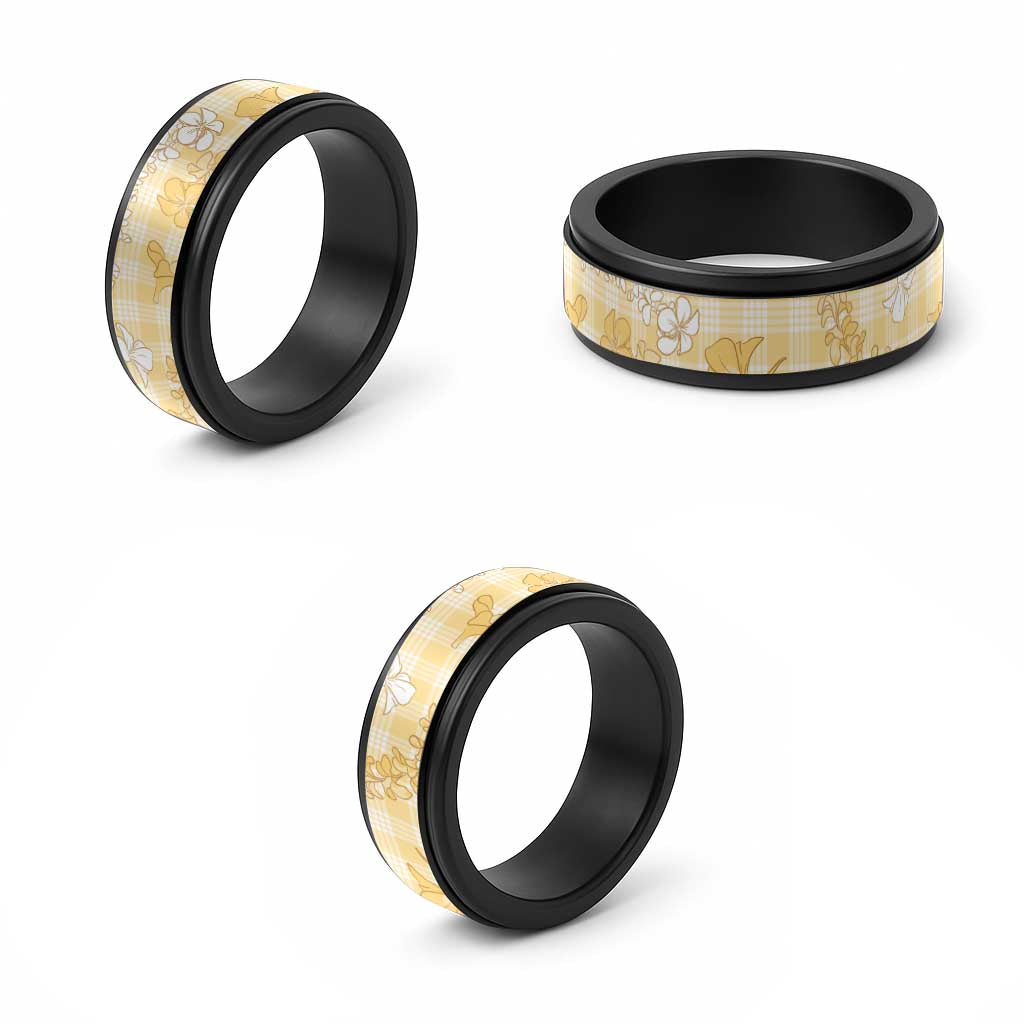 Melemele Aloha Hawaii Spinner Ring Plumeria Lei With Palaka Motif - Polynesian Pride