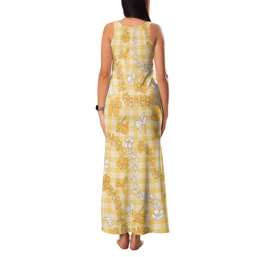 Melemele Aloha Hawaii Tank Maxi Dress Plumeria Lei With Palaka Motif LT14 - Polynesian Pride