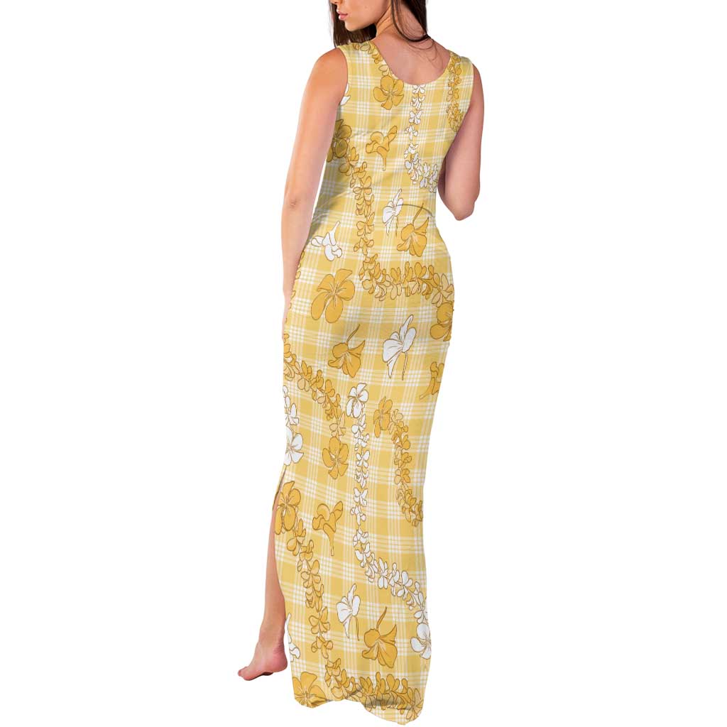 Melemele Aloha Hawaii Tank Maxi Dress Plumeria Lei With Palaka Motif LT14 - Polynesian Pride