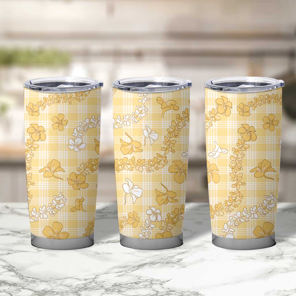 Melemele Aloha Hawaii Tumbler Cup Plumeria Lei With Palaka Motif - Polynesian Pride
