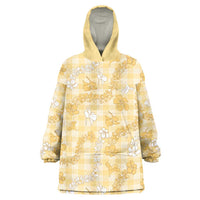 Melemele Aloha Hawaii Wearable Blanket Hoodie Plumeria Lei With Palaka Motif LT14 One Size Yellow - Polynesian Pride