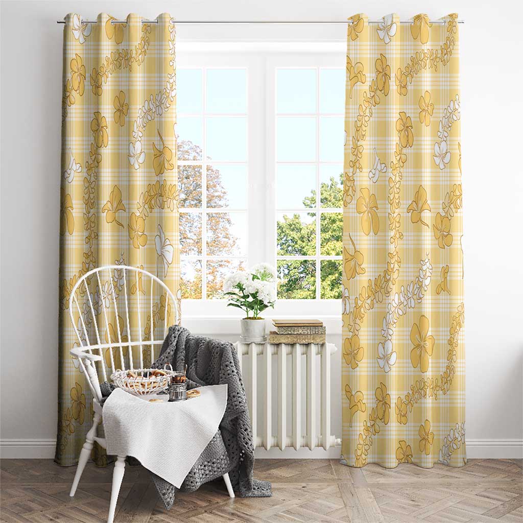 Melemele Aloha Hawaii Window Curtain Plumeria Lei With Palaka Motif - Polynesian Pride