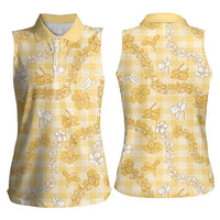 Melemele Aloha Hawaii Women Sleeveless Polo Shirt Plumeria Lei With Palaka Motif LT14 - Polynesian Pride