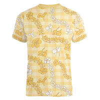 Melemele Aloha Hawaii Women V-Neck T-Shirt Plumeria Lei With Palaka Motif LT14 - Polynesian Pride
