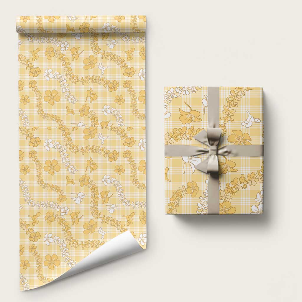 Melemele Aloha Hawaii Wrapping Paper Plumeria Lei With Palaka Motif LT14 58" × 23" Yellow - Polynesian Pride