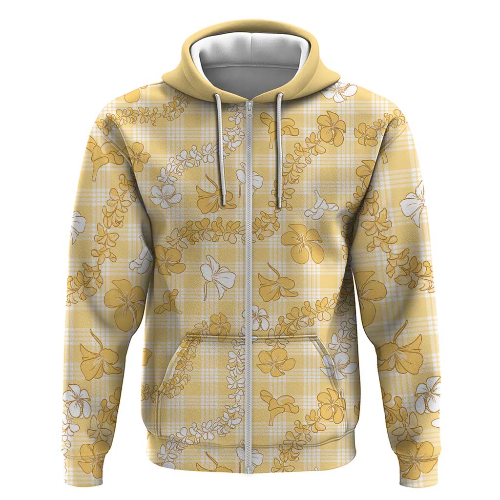 Melemele Aloha Hawaii Zip Hoodie Plumeria Lei With Palaka Motif LT14 Zip Hoodie Yellow - Polynesian Pride