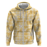 Melemele Aloha Hawaii Zip Hoodie Plumeria Lei With Palaka Motif LT14 Zip Hoodie Yellow - Polynesian Pride