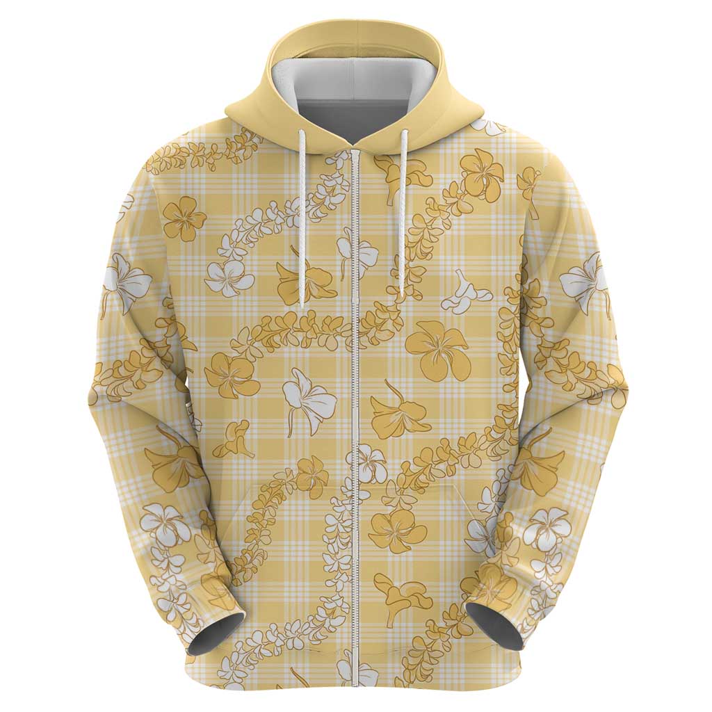 Melemele Aloha Hawaii Zip Hoodie Plumeria Lei With Palaka Motif LT14 - Polynesian Pride
