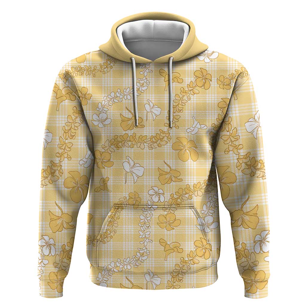 Melemele Aloha Hawaii Zip Hoodie Plumeria Lei With Palaka Motif LT14 Pullover Hoodie Yellow - Polynesian Pride