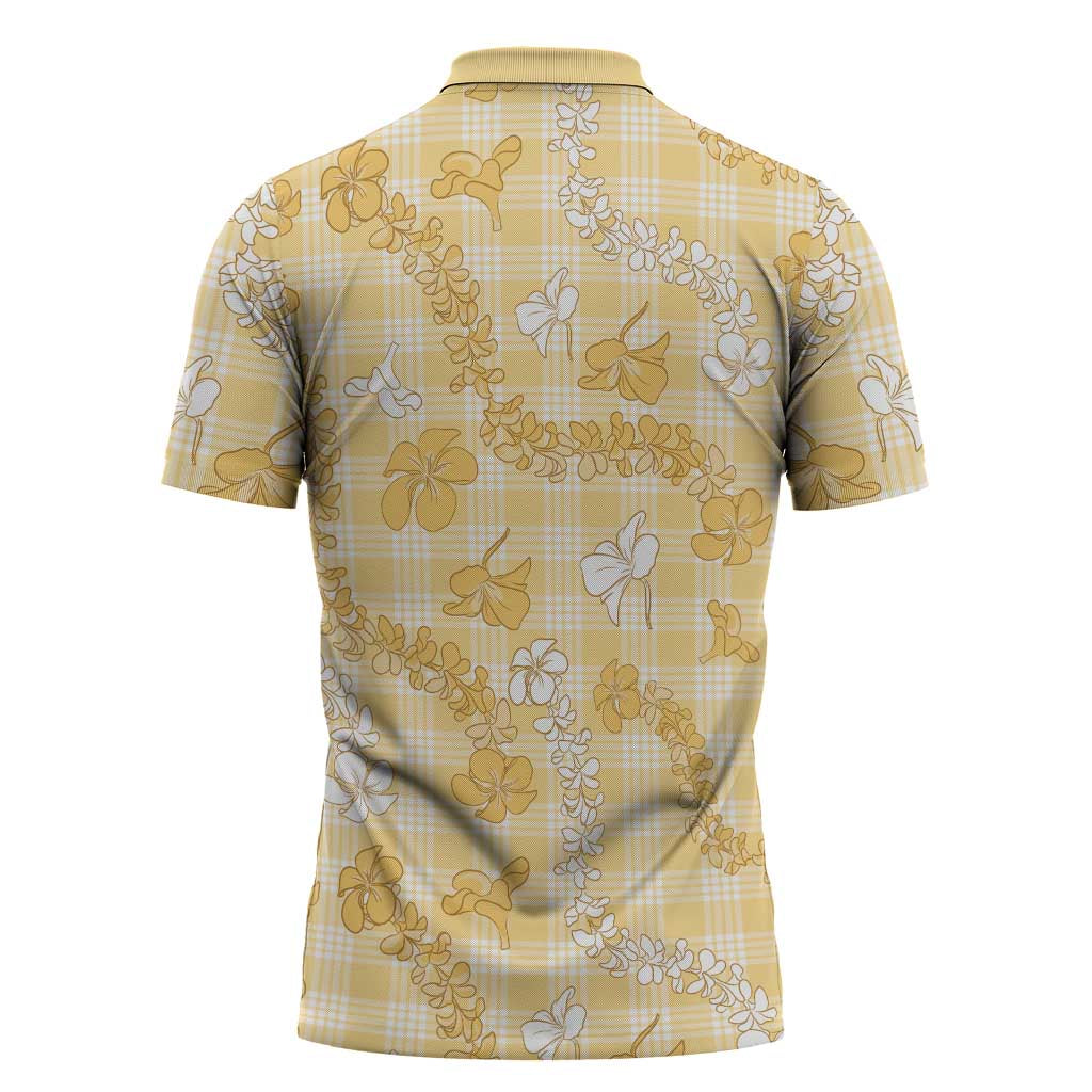Melemele Aloha Hawaii Zipper Polo Shirt Plumeria Lei With Palaka Motif LT14 - Polynesian Pride