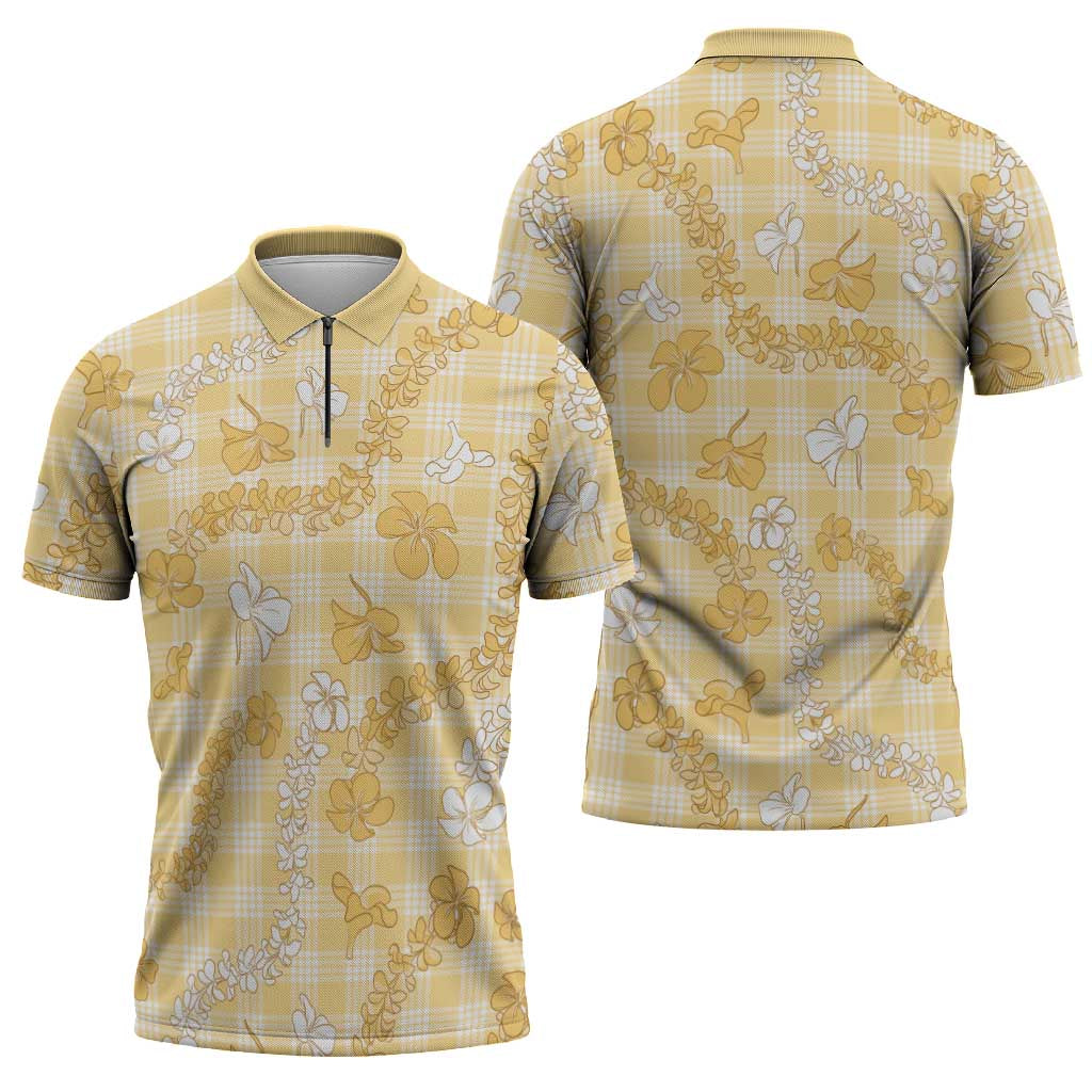 Melemele Aloha Hawaii Zipper Polo Shirt Plumeria Lei With Palaka Motif LT14 - Polynesian Pride
