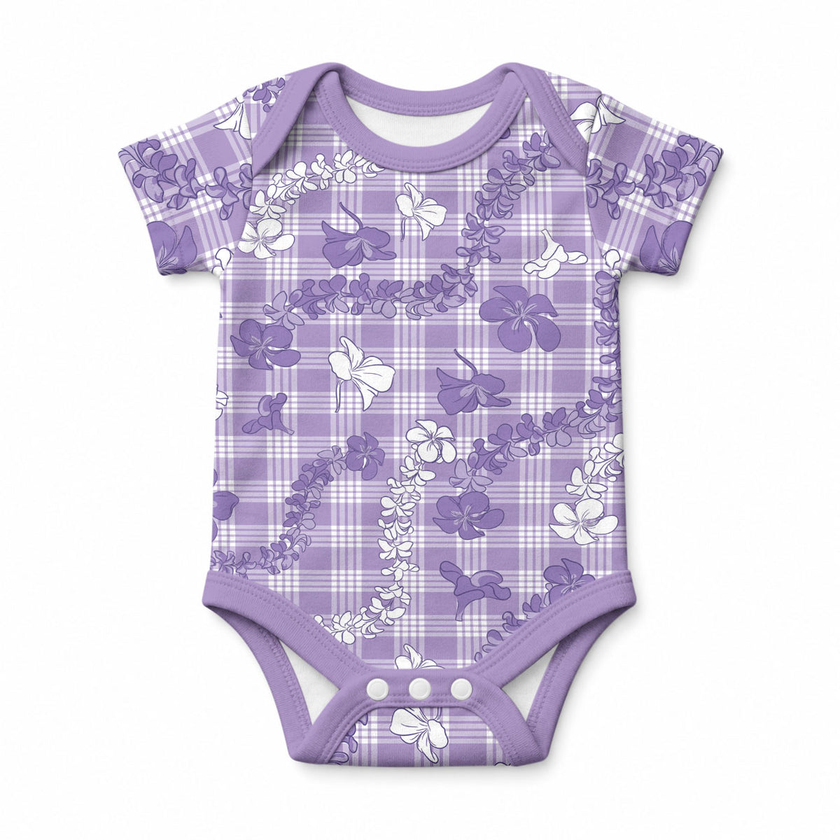 Poni Aloha Hawaii Baby Onesie Plumeria Lei With Palaka Motif