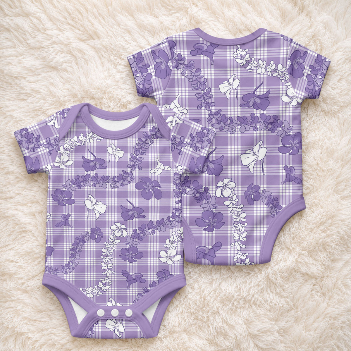 Poni Aloha Hawaii Baby Onesie Plumeria Lei With Palaka Motif