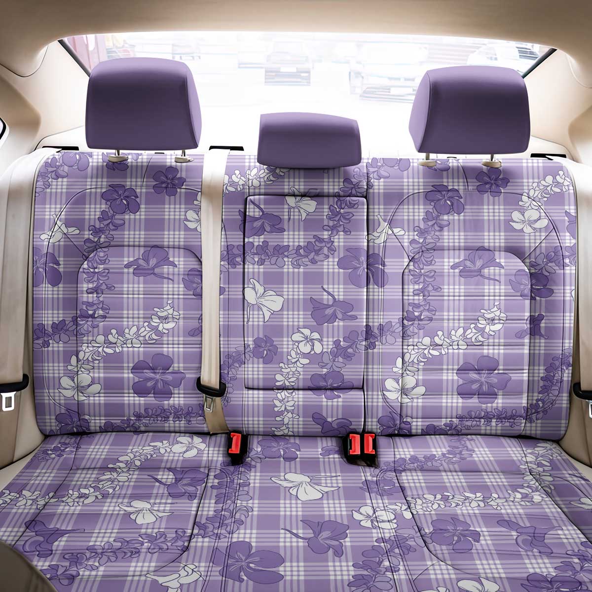 Poni Aloha Hawaii Back Car Seat Cover Plumeria Lei With Palaka Motif - Polynesian Pride