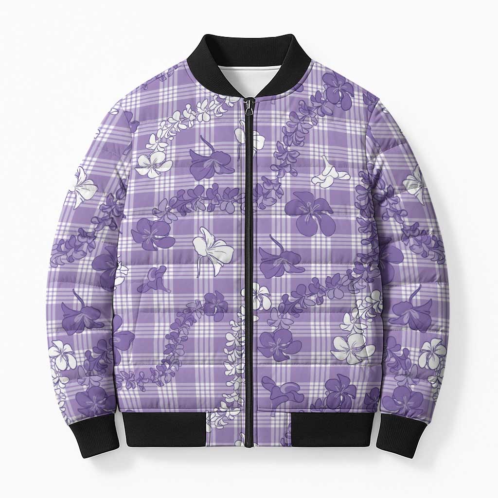 Poni Aloha Hawaii Bomber Puffer Jacket Plumeria Lei With Palaka Motif LT14 Unisex Purple - Polynesian Pride