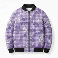 Poni Aloha Hawaii Bomber Puffer Jacket Plumeria Lei With Palaka Motif LT14 Unisex Purple - Polynesian Pride