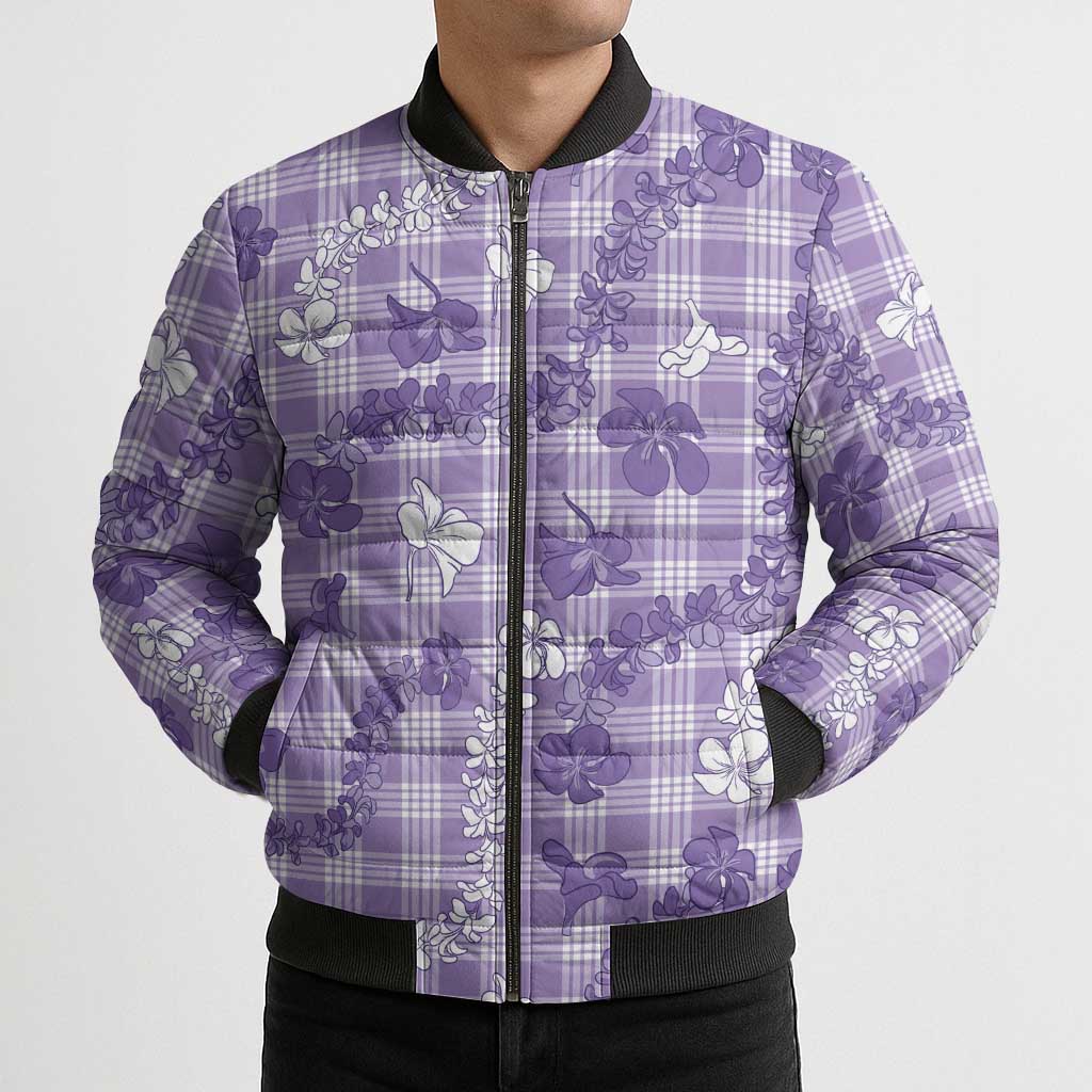 Poni Aloha Hawaii Bomber Puffer Jacket Plumeria Lei With Palaka Motif LT14 - Polynesian Pride