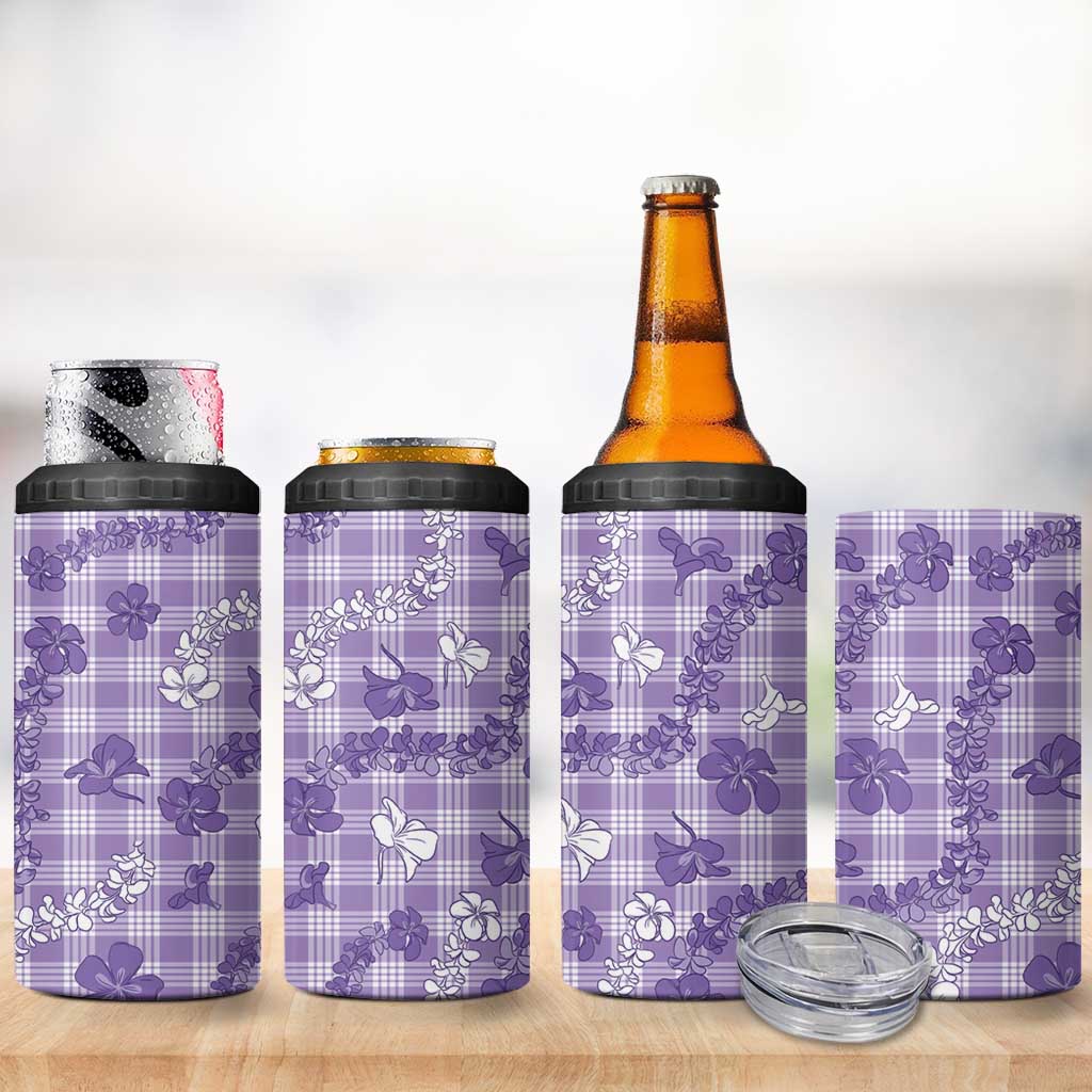Poni Aloha Hawaii 4 in 1 Can Cooler Tumbler Plumeria Lei With Palaka Motif LT14 - Polynesian Pride