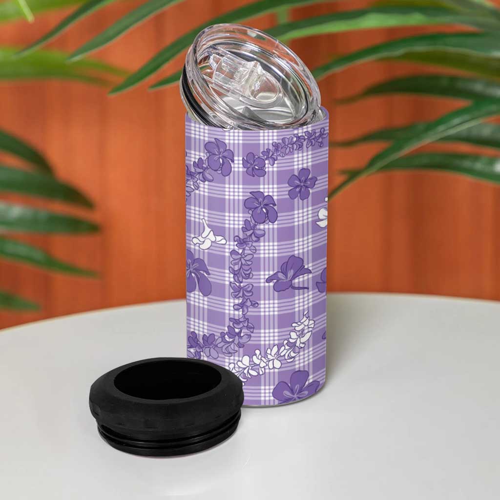 Poni Aloha Hawaii 4 in 1 Can Cooler Tumbler Plumeria Lei With Palaka Motif LT14 - Polynesian Pride