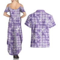 Poni Aloha Hawaii Couples Matching Summer Maxi Dress and Hawaiian Shirt Plumeria Lei With Palaka Motif LT14 - Polynesian Pride