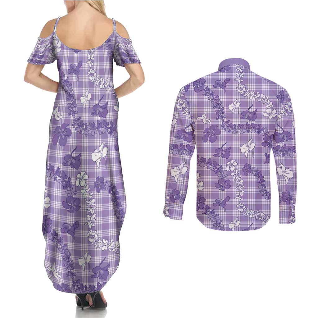 Poni Aloha Hawaii Couples Matching Summer Maxi Dress and Long Sleeve Button Shirt Plumeria Lei With Palaka Motif LT14 - Polynesian Pride