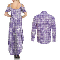Poni Aloha Hawaii Couples Matching Summer Maxi Dress and Long Sleeve Button Shirt Plumeria Lei With Palaka Motif LT14 - Polynesian Pride