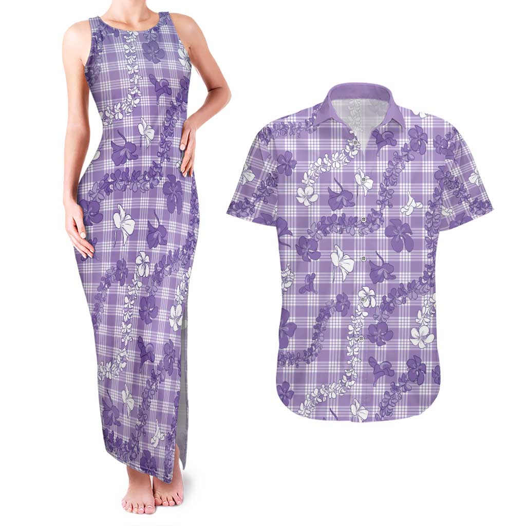 Poni Aloha Hawaii Couples Matching Tank Maxi Dress and Hawaiian Shirt Plumeria Lei With Palaka Motif - Polynesian Pride
