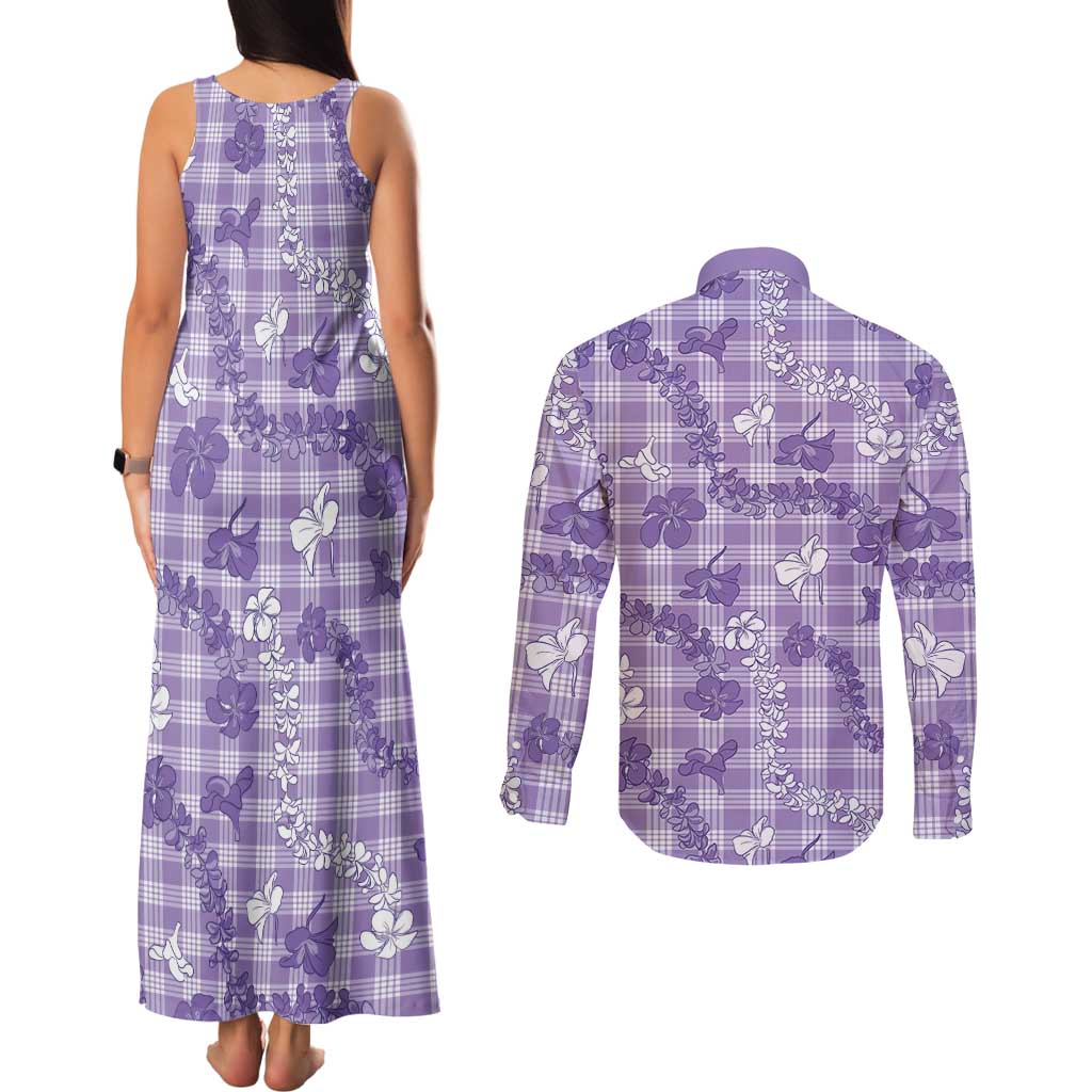 Poni Aloha Hawaii Couples Matching Tank Maxi Dress and Long Sleeve Button Shirt Plumeria Lei With Palaka Motif LT14 - Polynesian Pride
