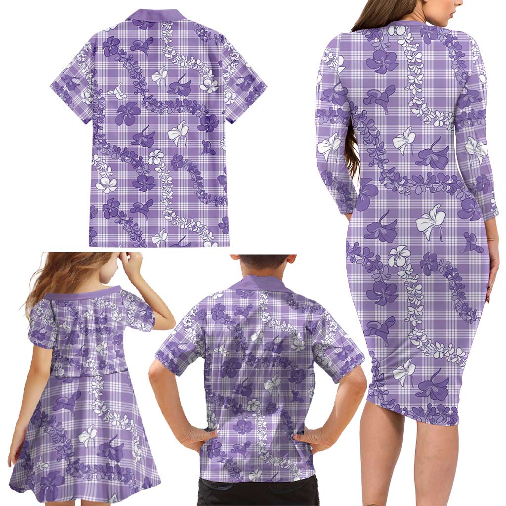 Poni Aloha Hawaii Family Matching Long Sleeve Bodycon Dress and Hawaiian Shirt Plumeria Lei With Palaka Motif LT14 - Polynesian Pride
