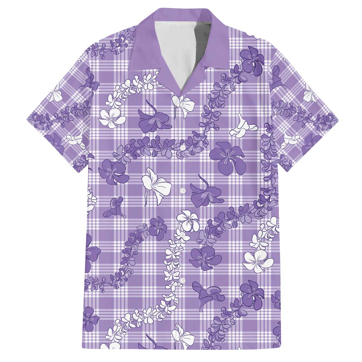 Poni Aloha Hawaii Family Matching Off The Shoulder Long Sleeve Dress and Hawaiian Shirt Plumeria Lei With Palaka Motif LT14 Dad's Shirt - Short Sleeve Purple - Polynesian Pride