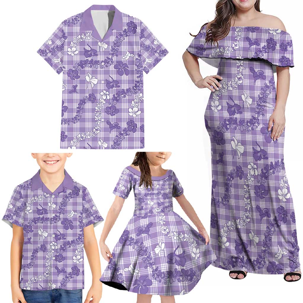 Poni Aloha Hawaii Family Matching Off Shoulder Maxi Dress and Hawaiian Shirt Plumeria Lei With Palaka Motif LT14 - Polynesian Pride